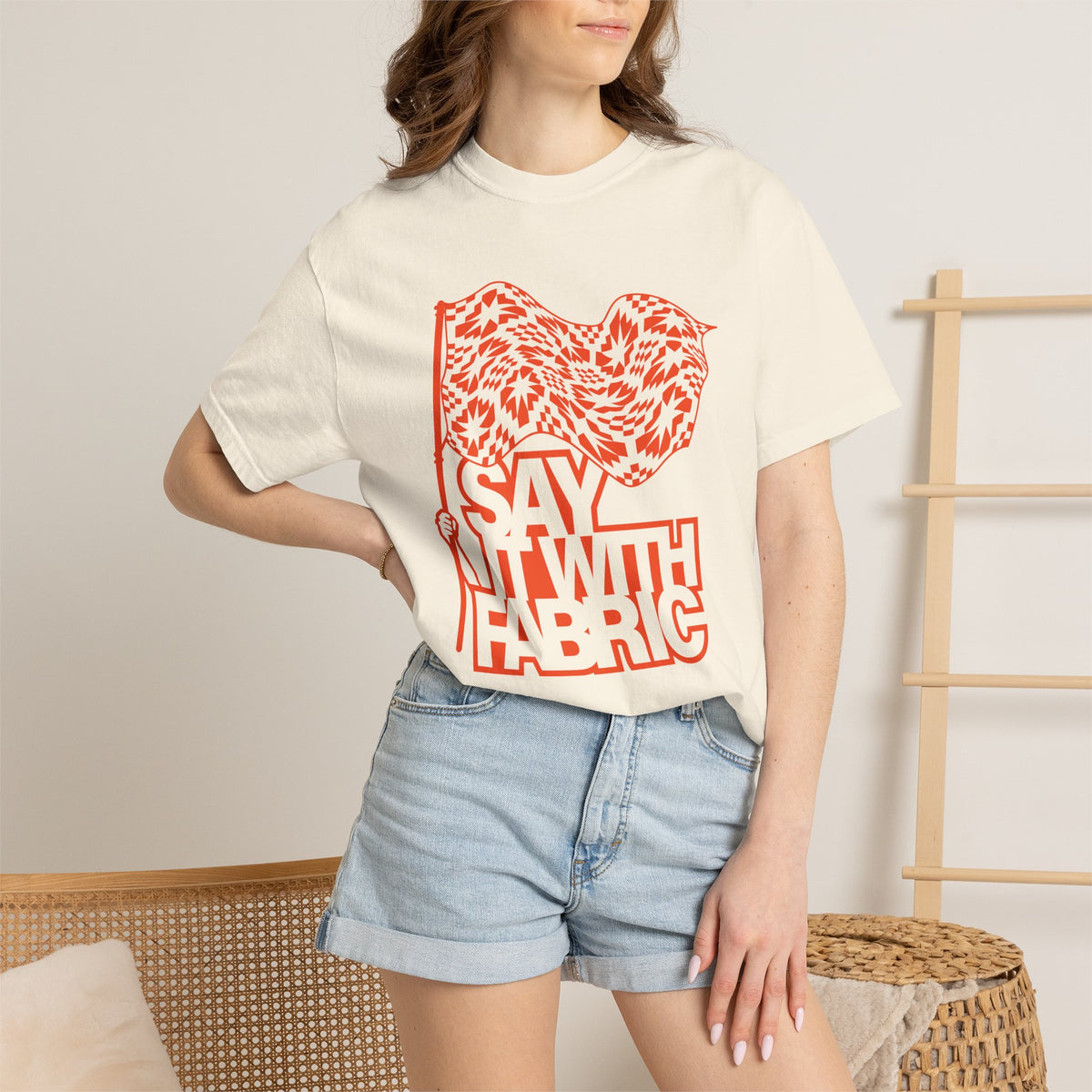 Say It With Fabric T‑Shirt (Cream with Orange)