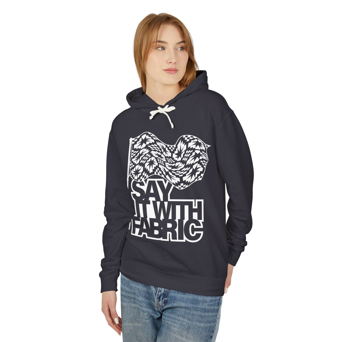 Say It With Fabric Hoodie (Black with White)