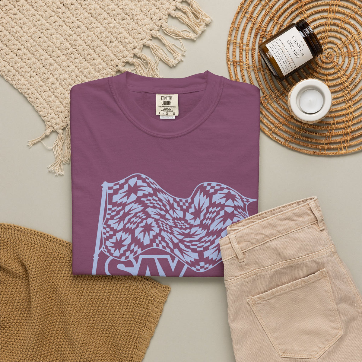 Say It With Fabric T‑Shirt (Various Colors with Light Blue)