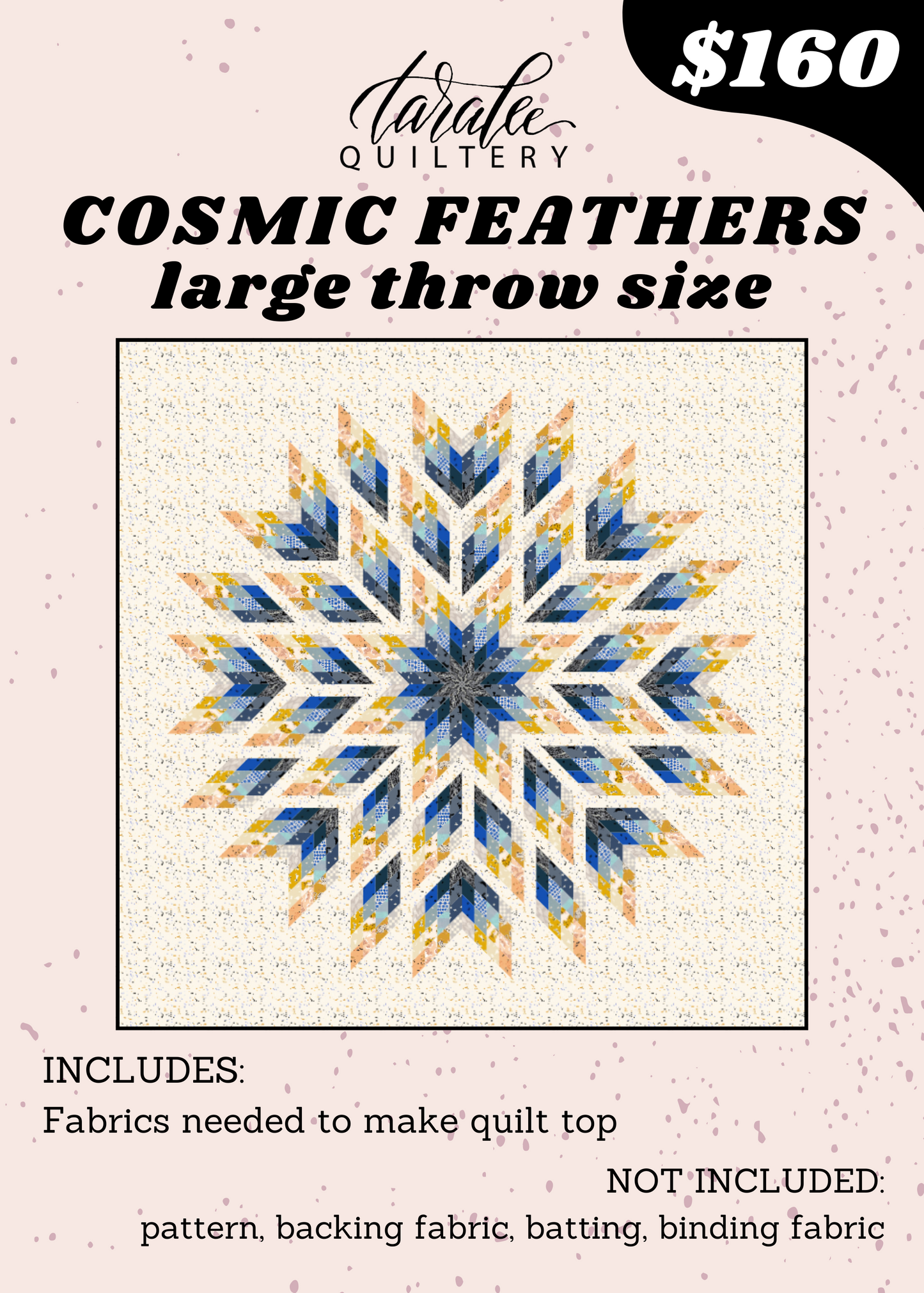 Cosmic Feathers Kit - Large Throw (White with Black, Blue, and Gold)