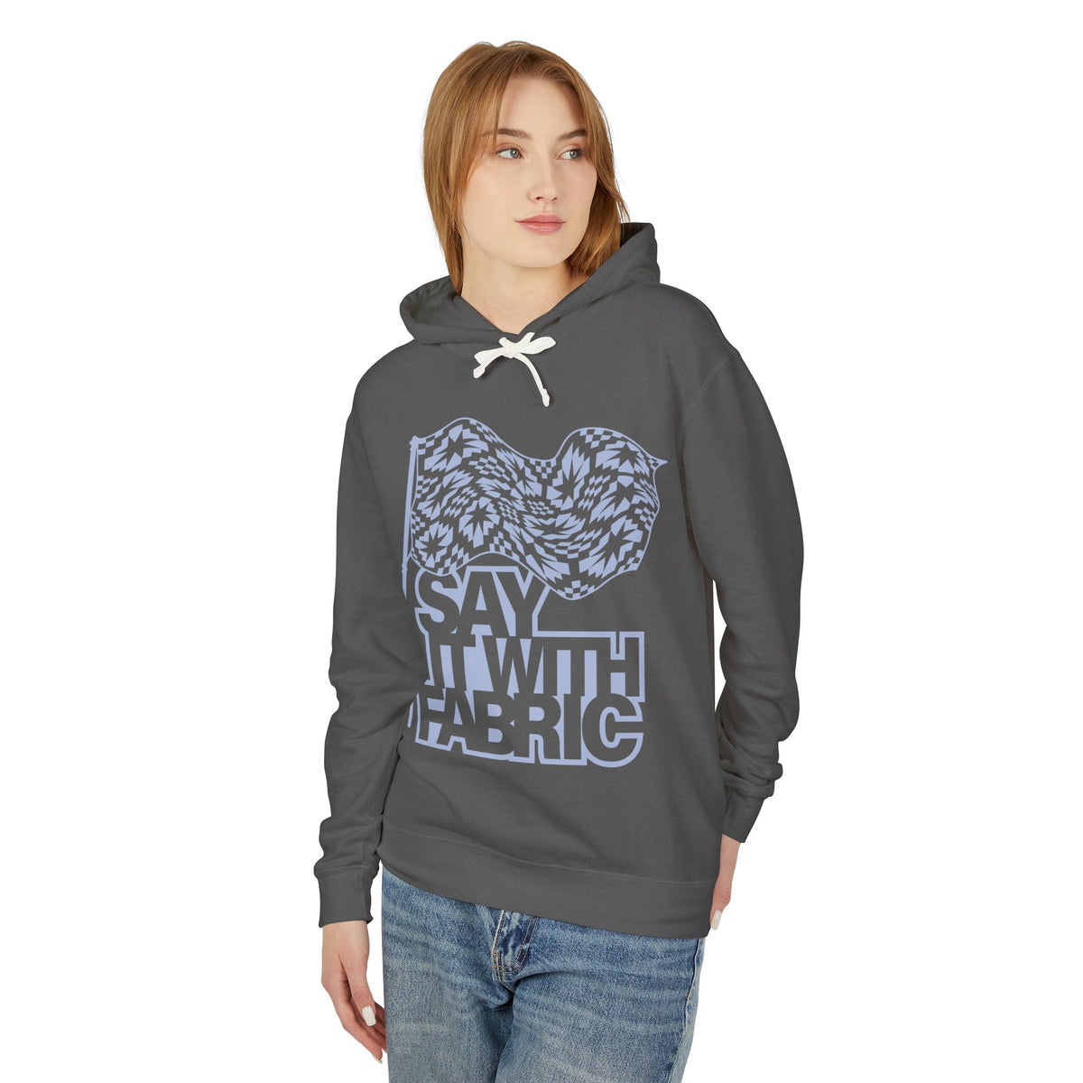 Say It With Fabric Hoodie (Various Colors with Light Blue)