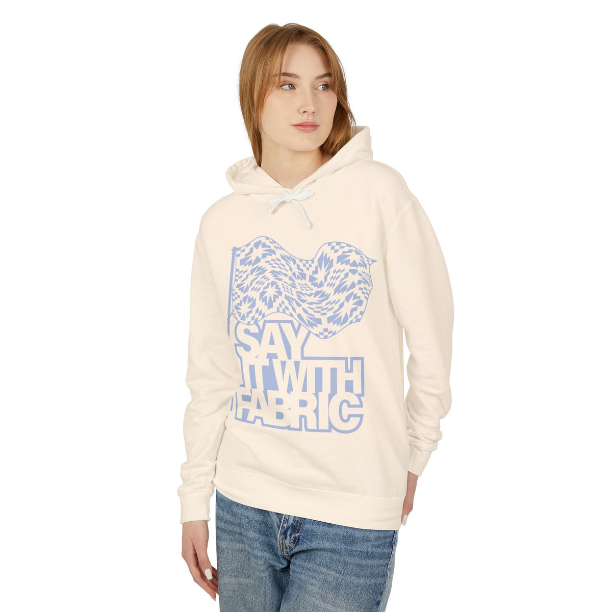 Say It With Fabric Hoodie (Various Colors with Light Blue)