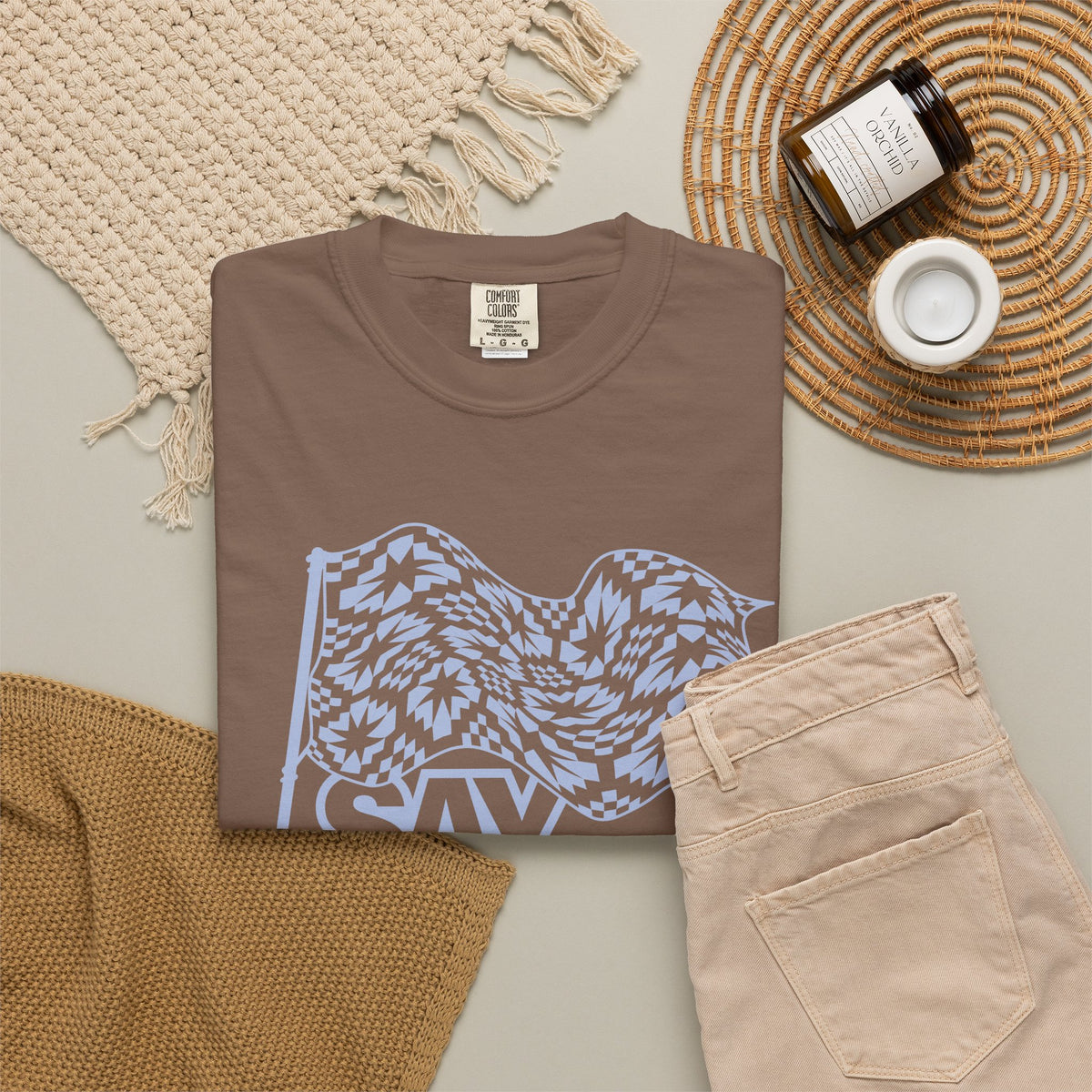 Say It With Fabric T‑Shirt (Various Colors with Light Blue)