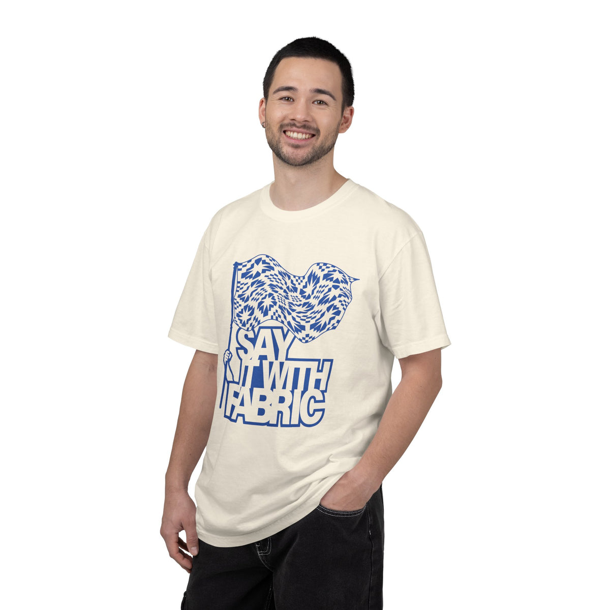 Say It With Fabric T‑Shirt (Cream with Blue)