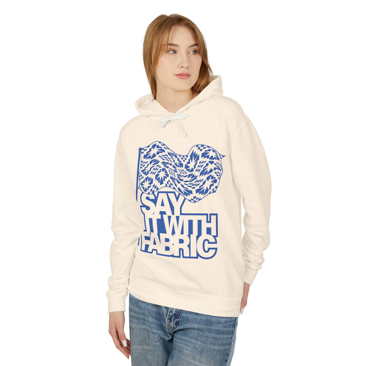Say It With Fabric Hoodie (Cream with Blue)