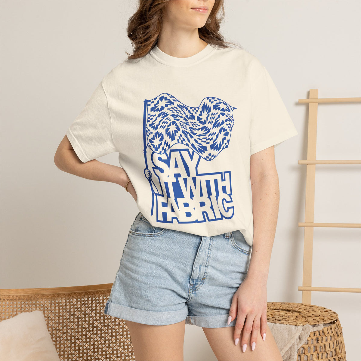 Say It With Fabric T‑Shirt (Cream with Blue)