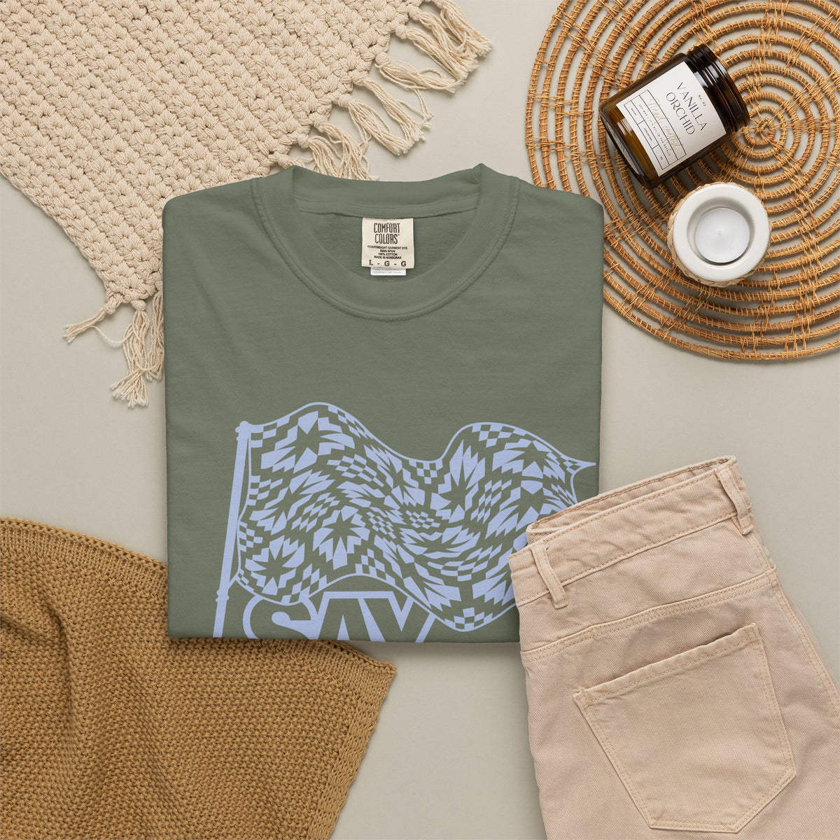 Say It With Fabric T‑Shirt (Various Colors with Light Blue)