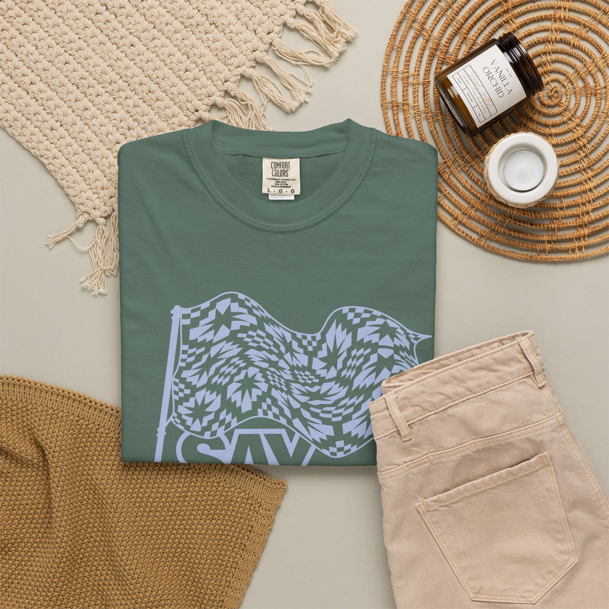 Say It With Fabric T‑Shirt (Various Colors with Light Blue)
