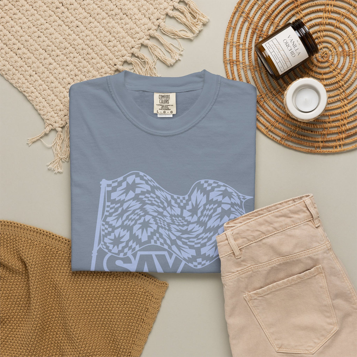 Say It With Fabric T‑Shirt (Various Colors with Light Blue)