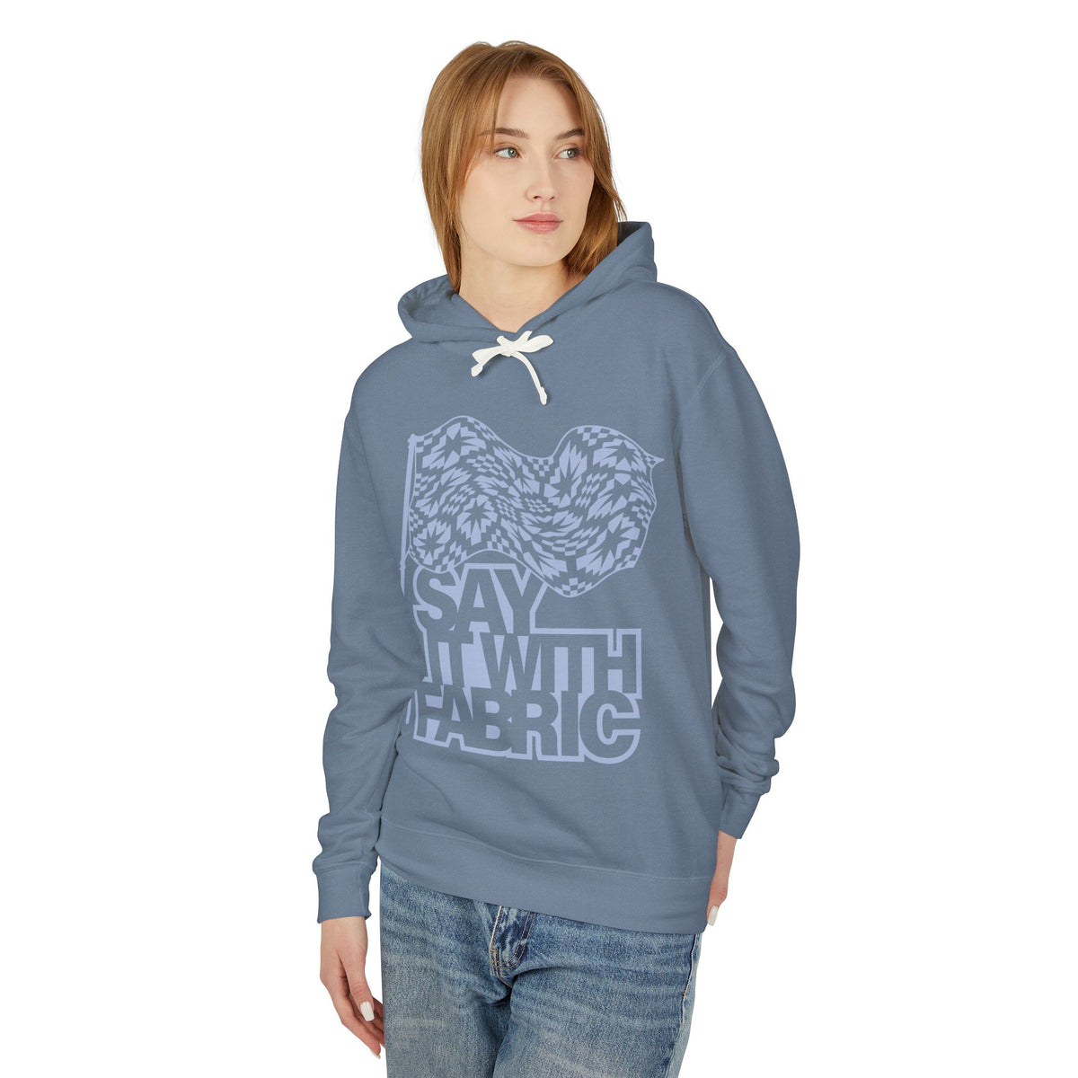 Say It With Fabric Hoodie (Various Colors with Light Blue)