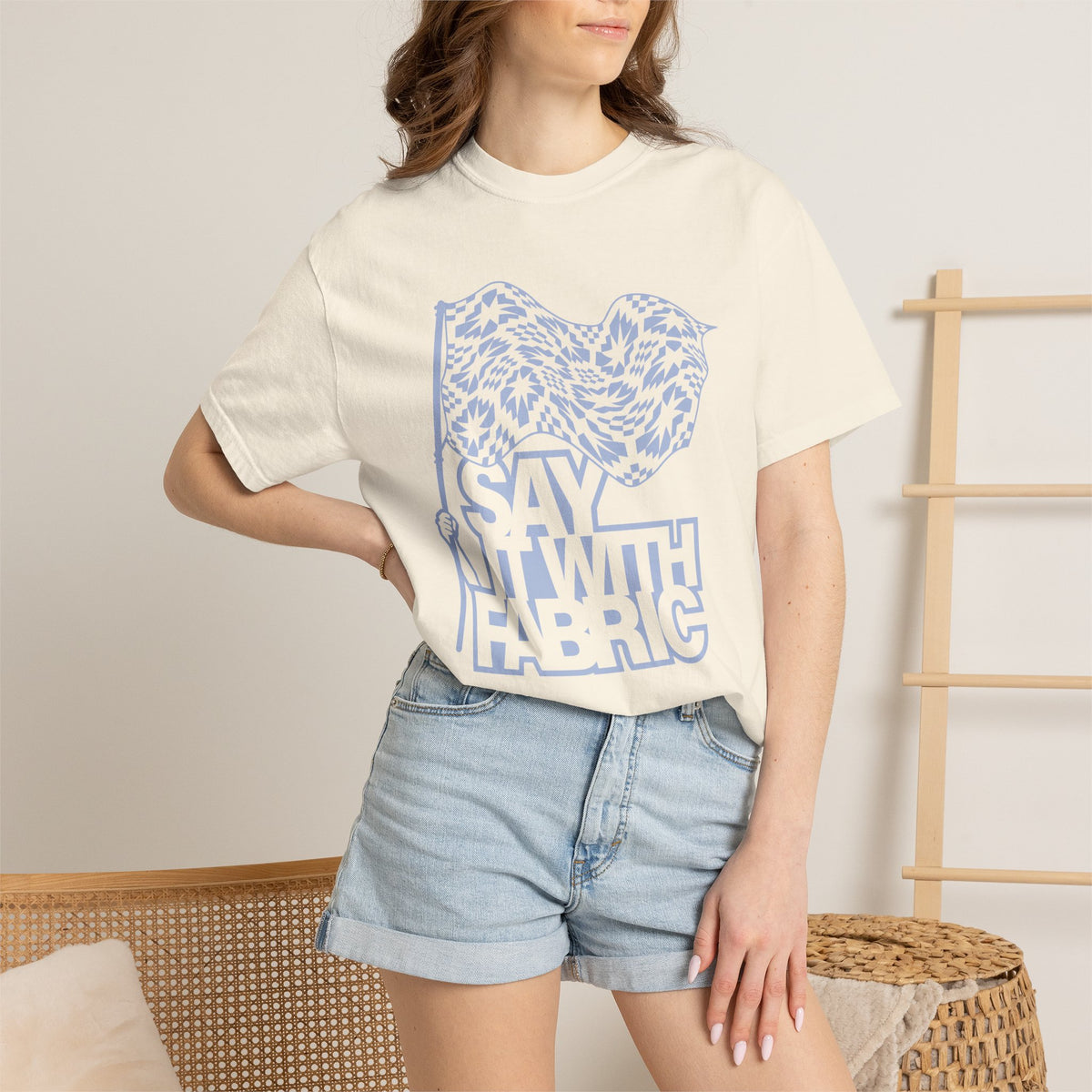 Say It With Fabric T‑Shirt (Various Colors with Light Blue)